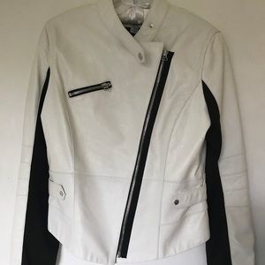 Kenneth Cole White Leather Moto Jacket, Size 8